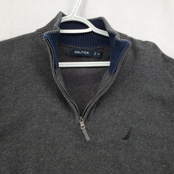 Nautica Sweater Men's 1/4 Zip Long Sleeve High Neck Pullover Sailboat Gray XL - Picture 7 of 12